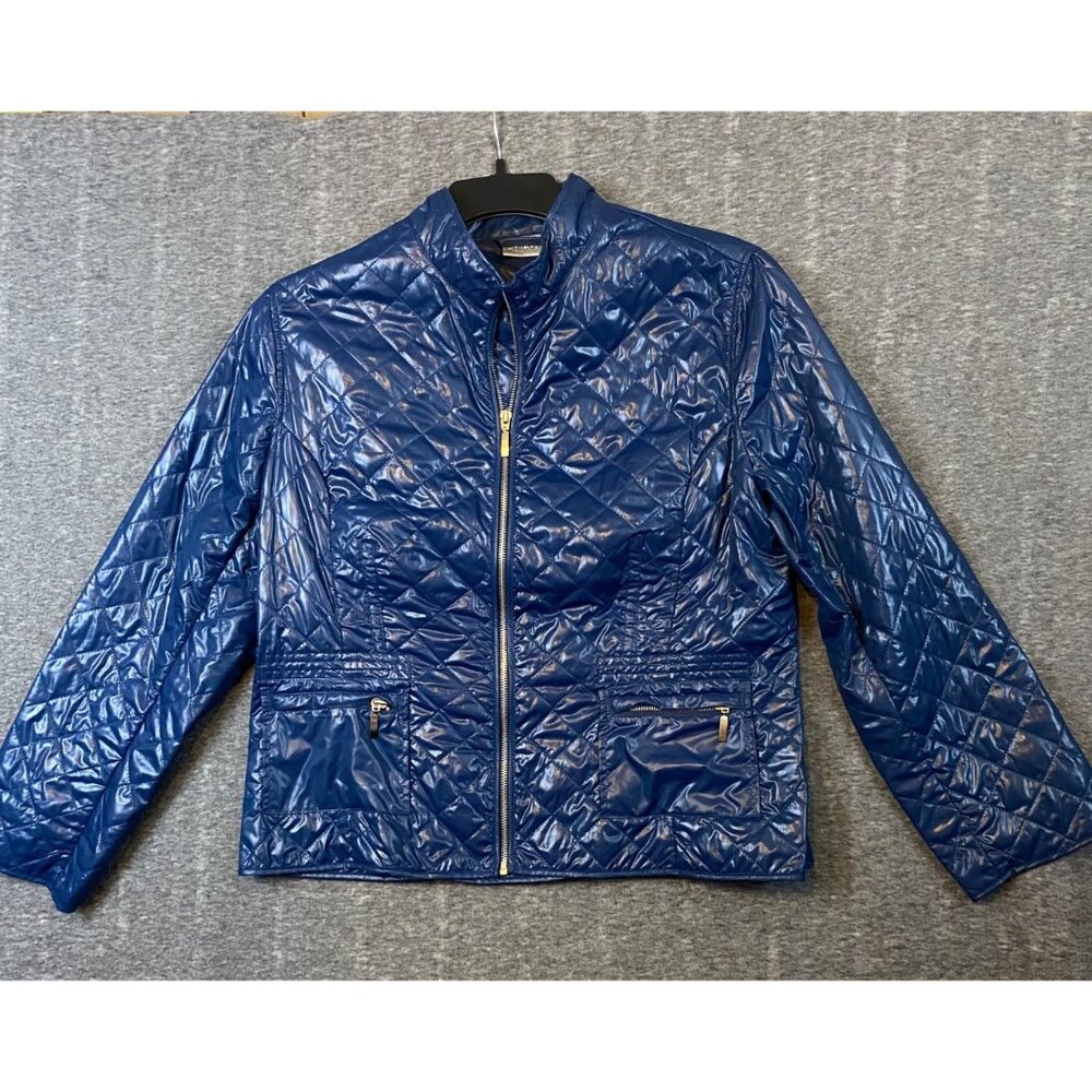 Chico's Blue‎ Quilted Zip Up Jacket Womens Size 2 (Size Large) Lightweight Soft